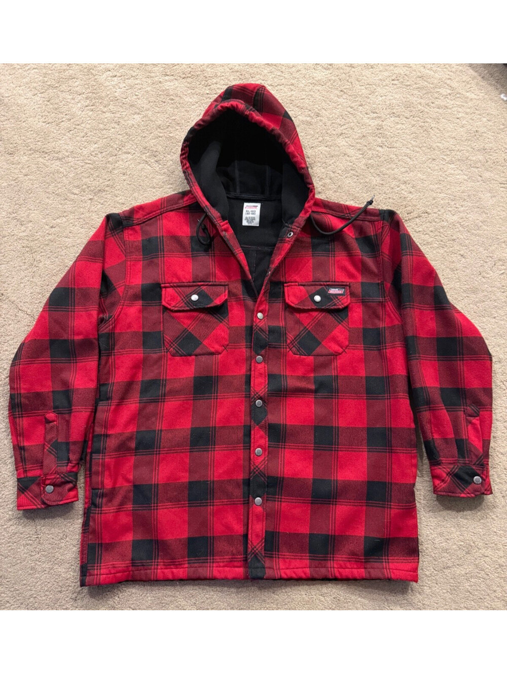 Dickies Jacket Plaid Hooded Lined Shacket Pockets Snap Closure XL EUC